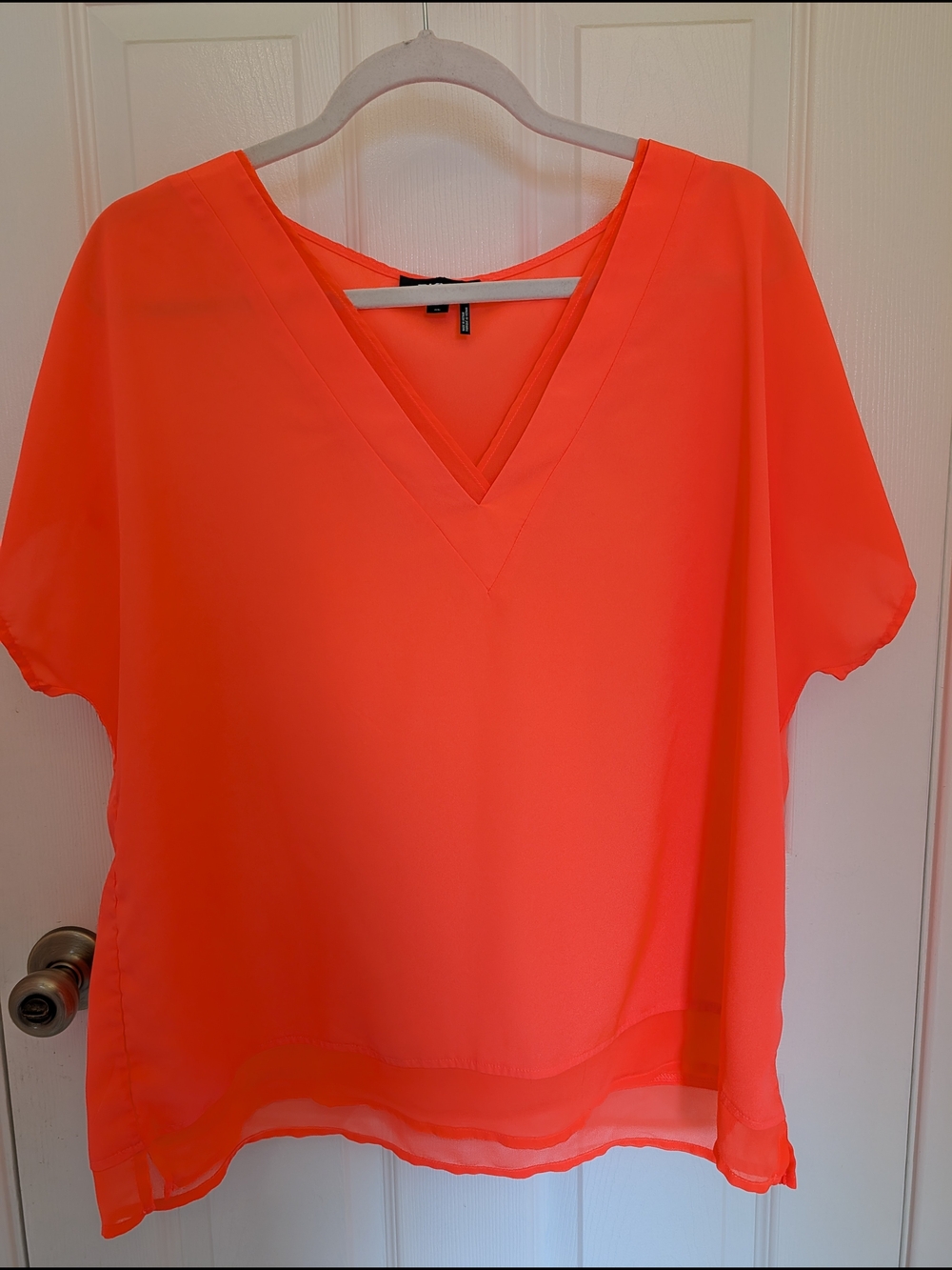 Dkny Neon Coral V-Neck Short Sleeve Blouse
